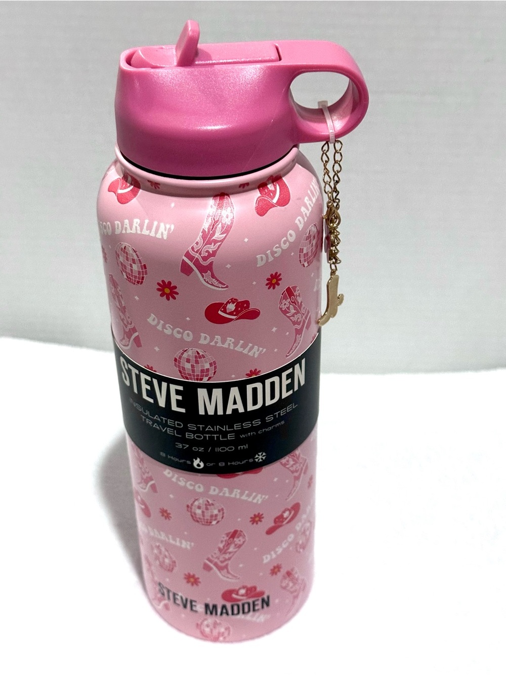 Steve Madden Pink Disco Darlin' Kids Insulated Bottle with Charms